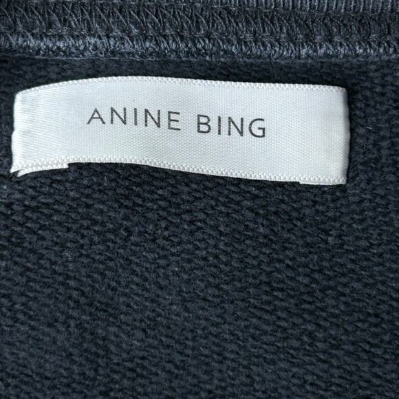 Anine Bing Washed Black Tonal Embroidered AB Sweatshirt Small - Picture 4 of 14